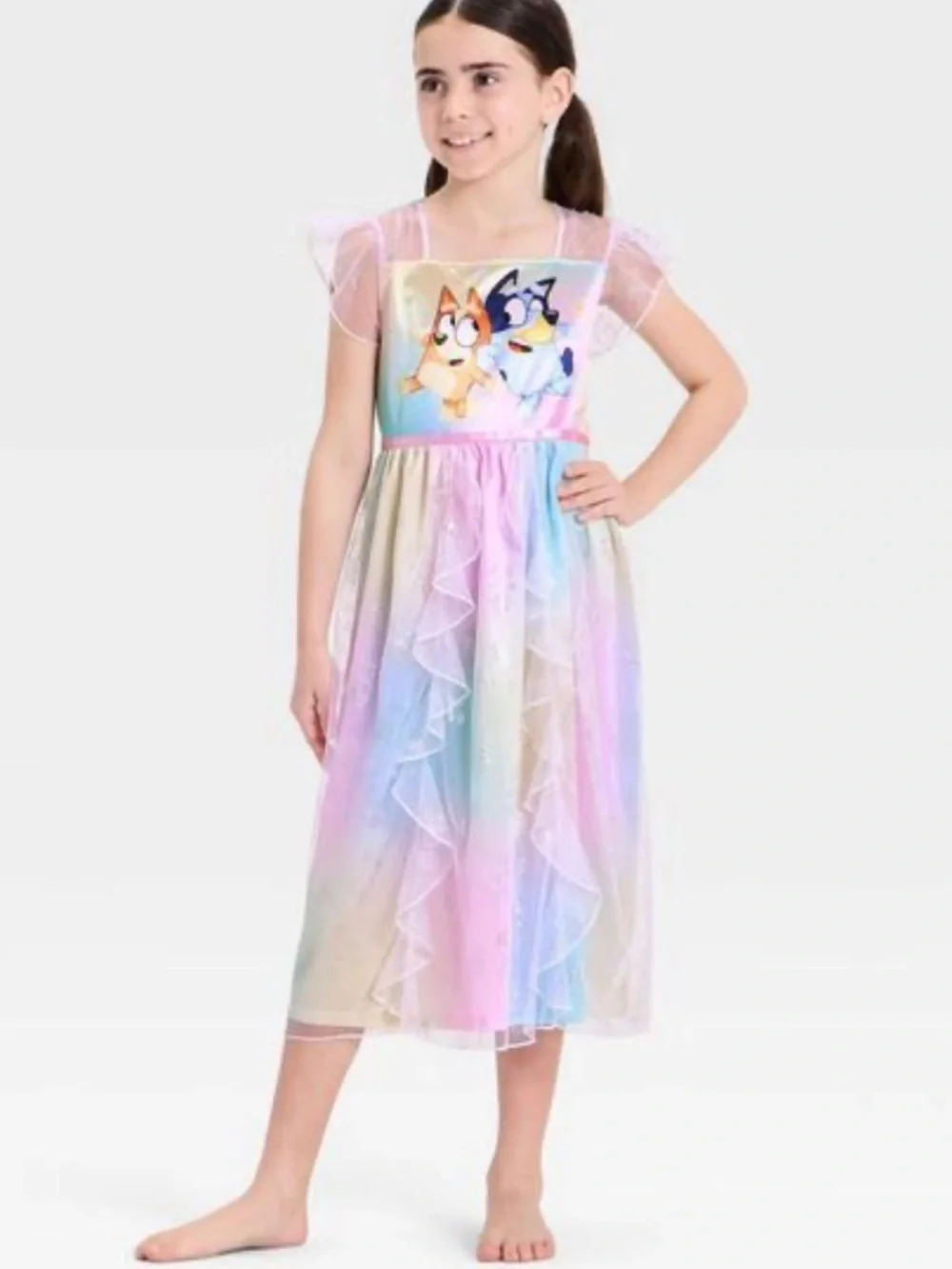 Girls' Pastel Rainbow fantasy gown Pajamas with Bluey Print M (8)